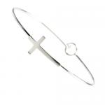 Stainless Steel Silver Toned Bangle with Cross Accent